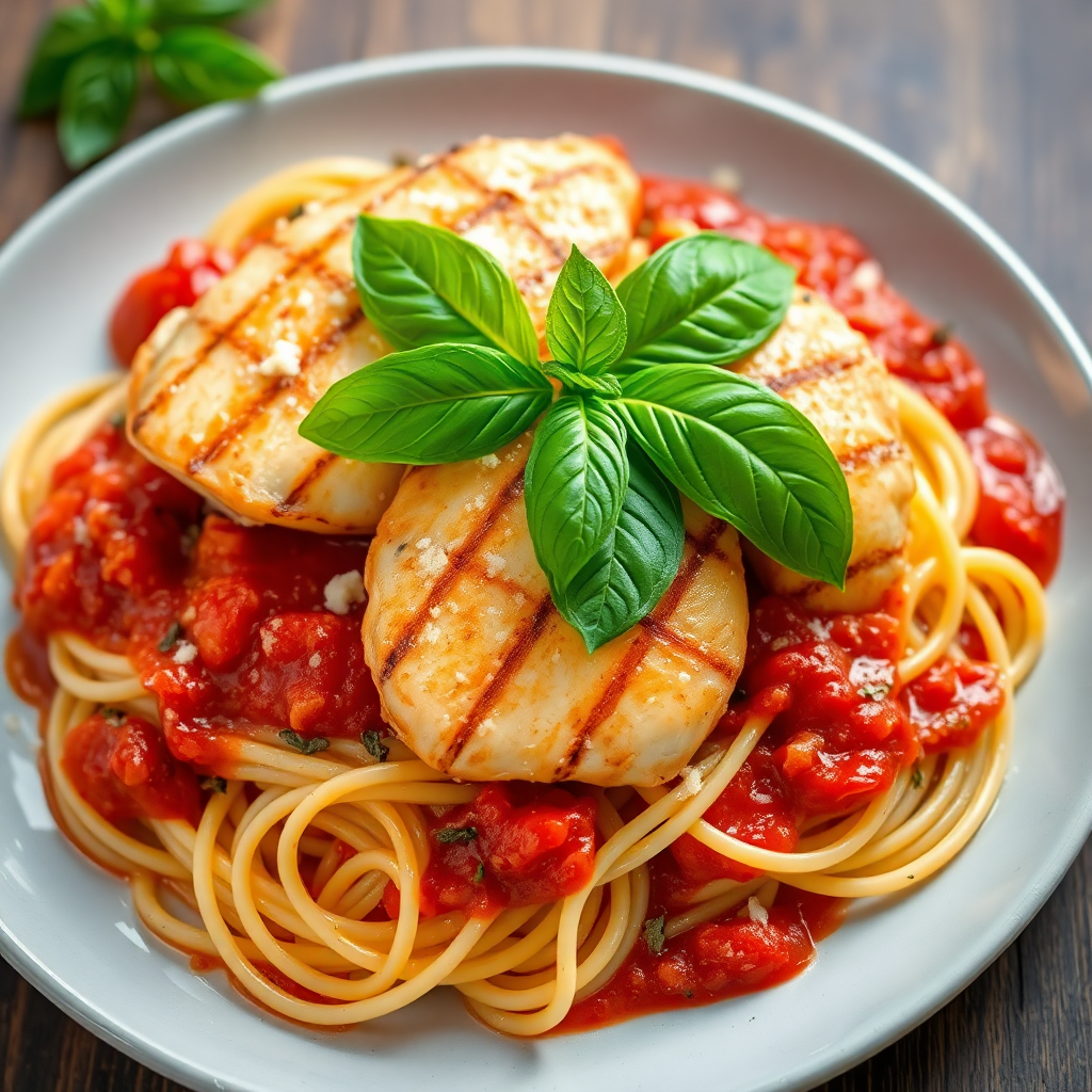Garlic Tomato Spaghetti with Grilled Chicken Recipe cookAIfood