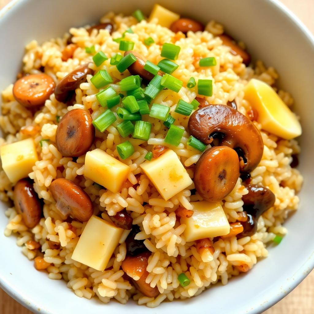 Garlic Mushroom Fried Rice with Egg Recipe cookAIfood