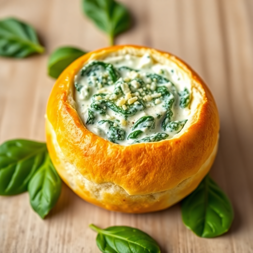 Savory Bread Bowl with Creamy Spinach Dip Recipe | cookAIfood