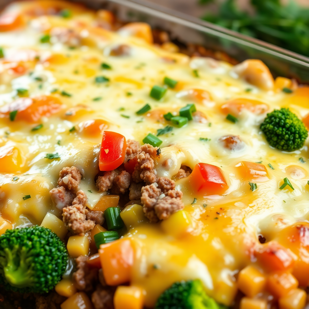 Cheesy Baked Beef and Veggie Casserole