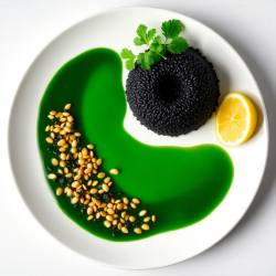 Deconstructed Molokhya with Black Forbidden Rice and Lotus Seeds