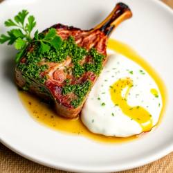 Herb-Crusted Lamb Chops with Garlic Yogurt Sauce