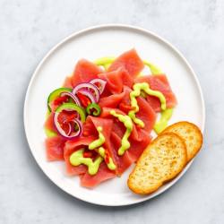 Tiradito de Tuna Cured and Smoked with Wasabi-Yuzu Soy Mayonnaise