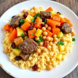 Vegetable and Meat Couscous with Raisins