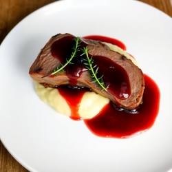 Roasted Lamb with Red Currant Sauce and Celeriac Purée