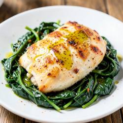 Garlic Lemon Chicken with Sautéed Spinach