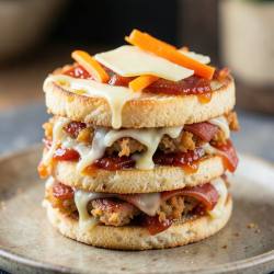 Prosciutto-Wrapped Mini Dough Circles with Chitlins, Cheese & Roasted Marinara