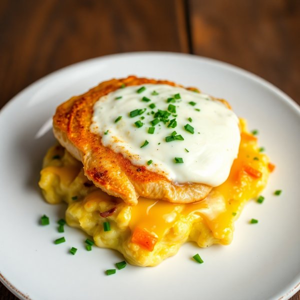 Garlic Yogurt Chicken with Cheesy Egg Bake
