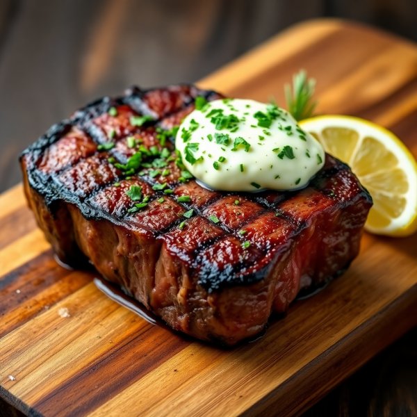 Grilled Beef Steak with Herb Butter