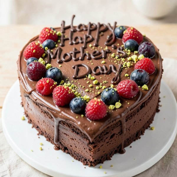 Elegant Heart-Shaped Chocolate Pistachio Berry Cake
