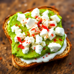 Avocado Cream Cheese Toast with Feta and Paprika