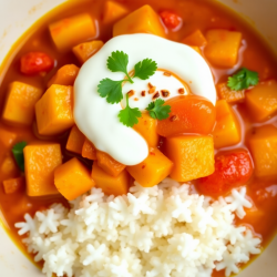 Spicy Yam and Potato Curry with Lentils