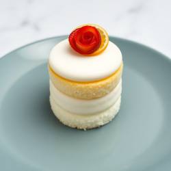 Malibu Coconut Cake with Strawberry Rose and Citrus Mousse