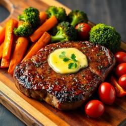 Garlic Butter Beef Steak with Herb Roasted Vegetables