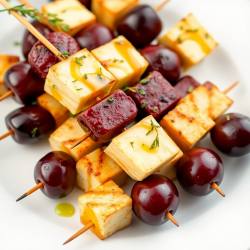 Grilled Halloumi and Olive Skewers