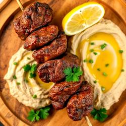 Beef Kebabs with Creamy Hummus