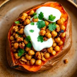 Spiced Walnut and Chickpea Stuffed Sweet Potato