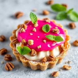 Nuez Sweet Tart with Coffee Chantilly and Pink Pitaya Glaze