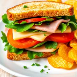 Classic Ham & Cheese Lettuce Sandwich with Herb Mayo and Chips