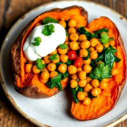 Spiced Chickpea and Spinach Stuffed Sweet Potato
