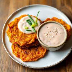 Asian-Style Carrot & Cheese Pancakes with Tangy Dipping Sauce