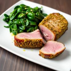Herb-Crusted Duck Breast with Garlic Spinach