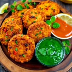 Amritsari Aloo Tikki with Tamarind and Mint Chutneys