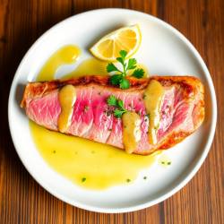 Seared Tuna Steak with Lemon Garlic Sauce