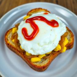 Savory Onion and Egg Toast with Ketchup Drizzle