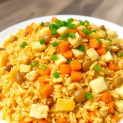Chicken and Vegetable Fried Rice with Beans and Eggs