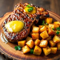 Garlic Butter Beef Steak with Herb Roasted Potatoes