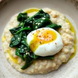 Savory Oatmeal with Spinach and Poached Egg