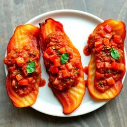 Crispy Bacon with Tomato Pesto Drizzle