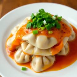 Afghan Mantu with Spiced Tomato Sauce