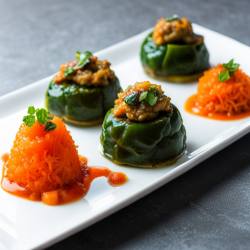 Stuffed Mushroom Caps with Carrot Jam and Spinach