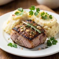Herb-Crusted Lamb Chop with Garlic Mashed Potatoes