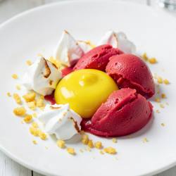 Deconstructed Lemon Meringue with Watermelon Sorbet