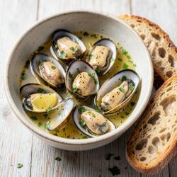 Garlic, Lemon & Parsley Mussels with Toast