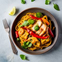 Curry Chicken Pasta with Peppers and Rice