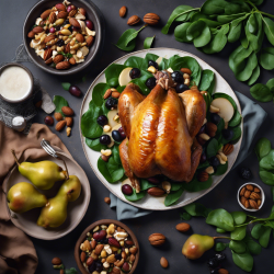 Turkey with Nuts, Olives, Pears, and Spinach