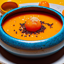 Tomato Soup Spheres with Carrot Fondue
