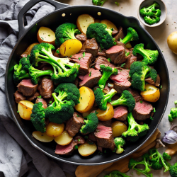 German Beef and Broccoli Stir-Fry with Garlic Potatoes
