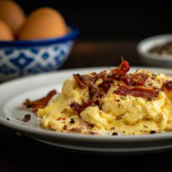 Scrambled Eggs with Bacon and Onions