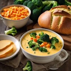 Creamy Broccoli Cheddar Soup in a Bread Bowl