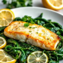 Lemon Herb Cod with Garlic Spinach