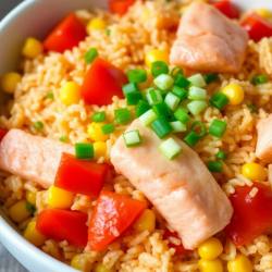 Tomato Onion Salmon Fried Rice