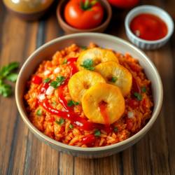 Spicy Tomato Rice with Crispy Potato Medallions