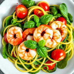 Zucchini Noodles with Garlic Shrimp and Spinach