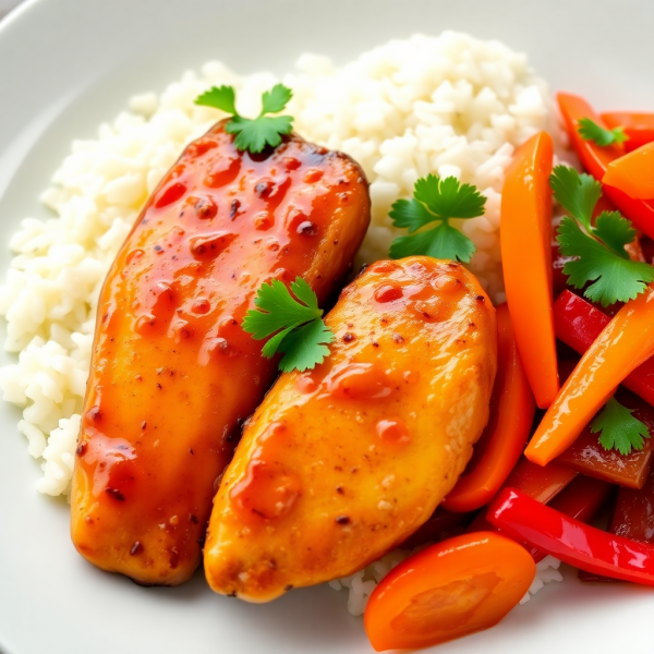 Ginger Lemongrass Chicken Tenderloins with Jasmine Rice and Stir-Fried Vegetables