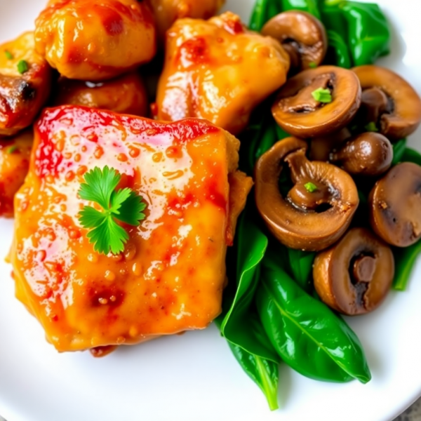 Thai Garlic Chicken with Spinach and Mushrooms